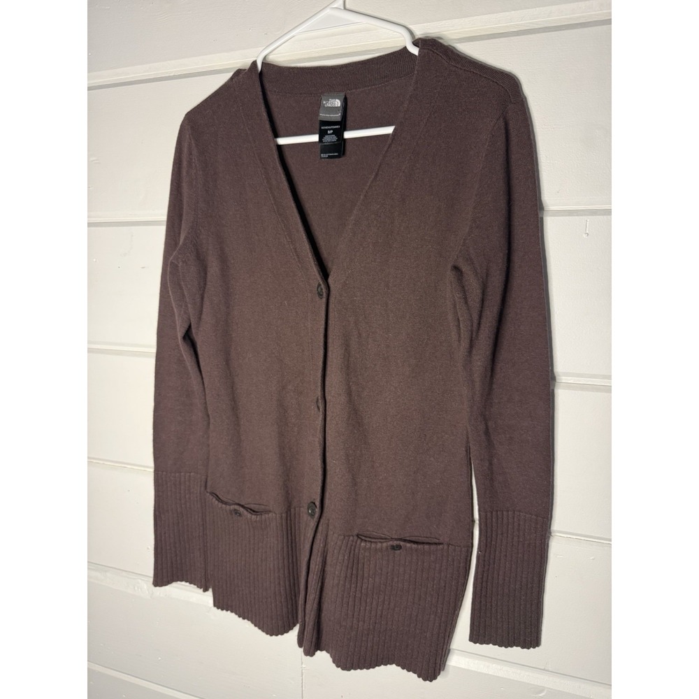 The North Face Sz S Cardigan Sweater Brown Button Down 50% Cotton 40% Wool